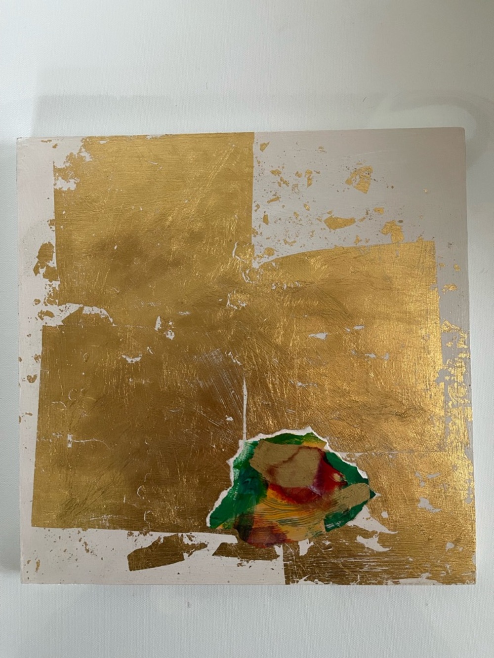 Original Art Modern Abstract Golden Leaf Wall Art with Colorful Accent Decor